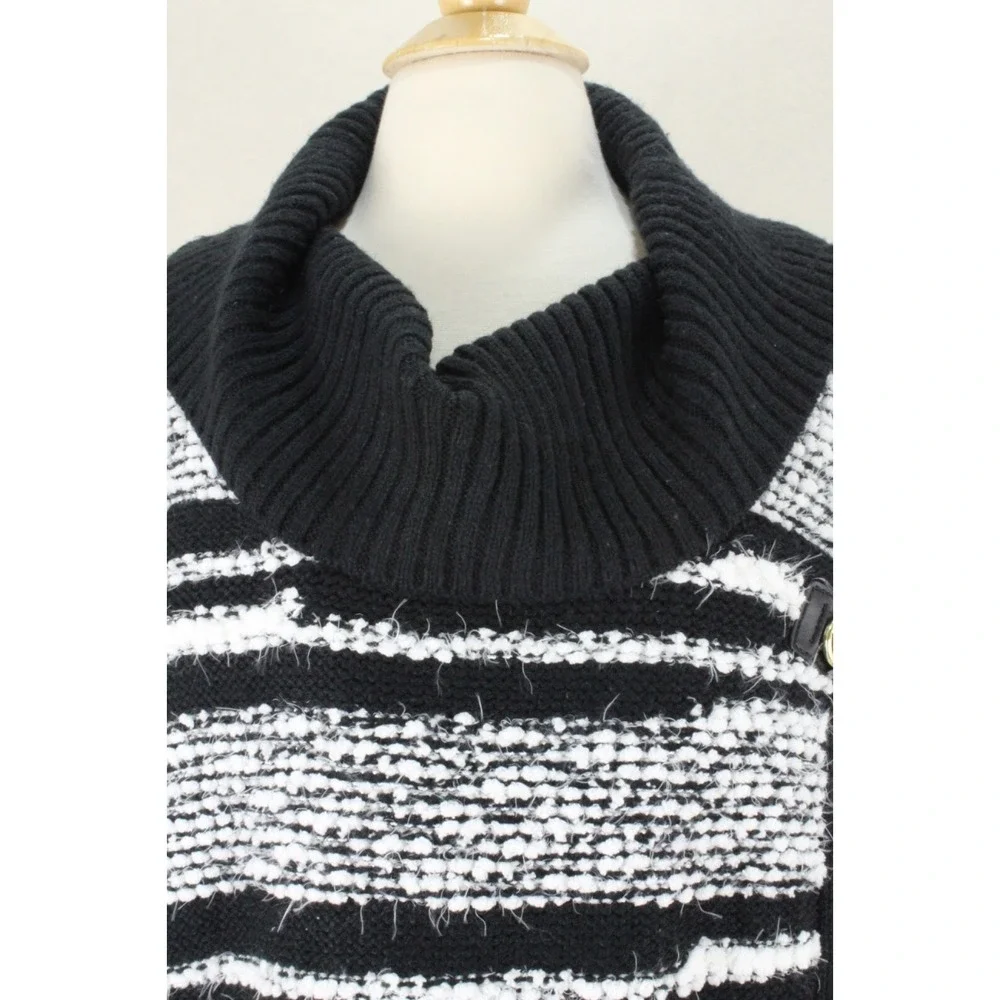 Calvin Klein Cowl Neck Sweater Cape  L/XL Black White Chunky‎ Long Sleeve